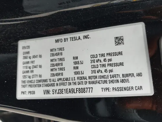 2020 Tesla Model 3 Standard Range Plus