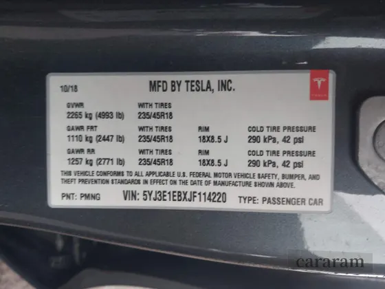 2018 Tesla Model 3 Long Range Battery