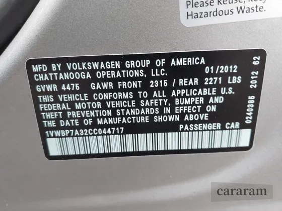 2012 Volkswagen Passat SE