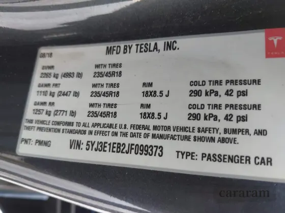 2018 Tesla Model 3 Long Range Battery