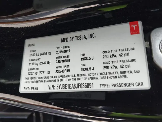 2018 Tesla Model 3 Long Range Battery
