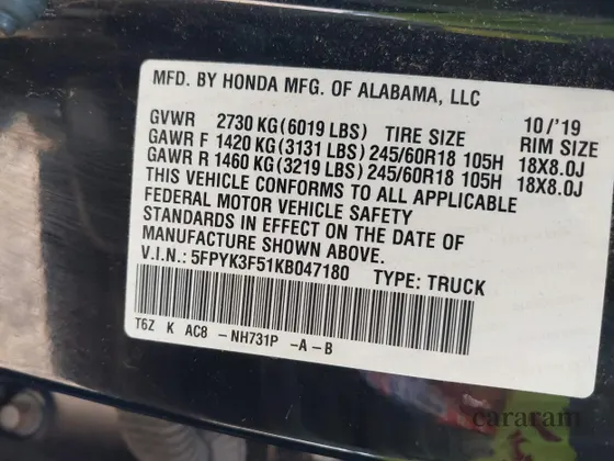 2019 Honda Ridgeline RTL